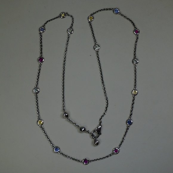 18KW Gold Multi Color Sapphire Station Necklace